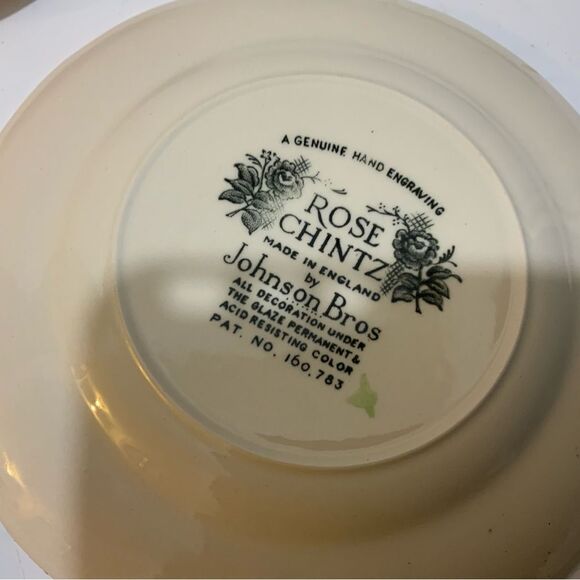 Vtg Johnson Bros England Rose Chintz 3 Scalloped Saucers 6” hand engraving G18 - Picture 6 of 9